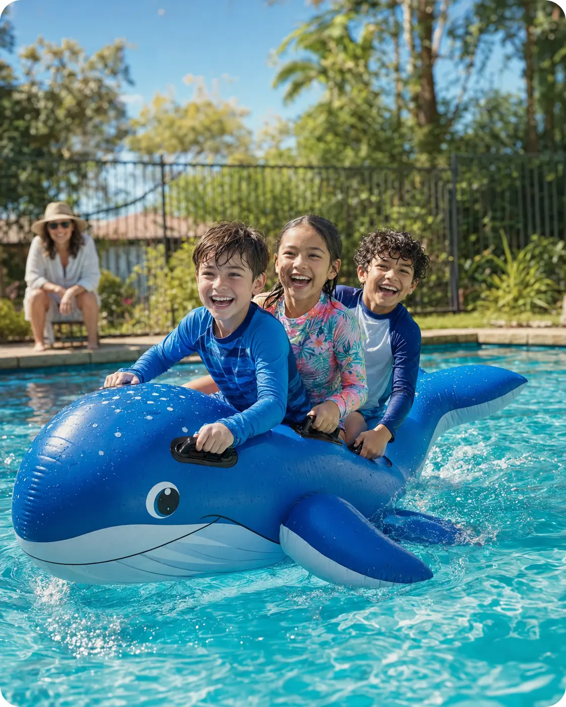 Grandkids vs the pool float